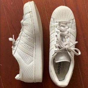 Women’s White Adidas snakeskin shell toe